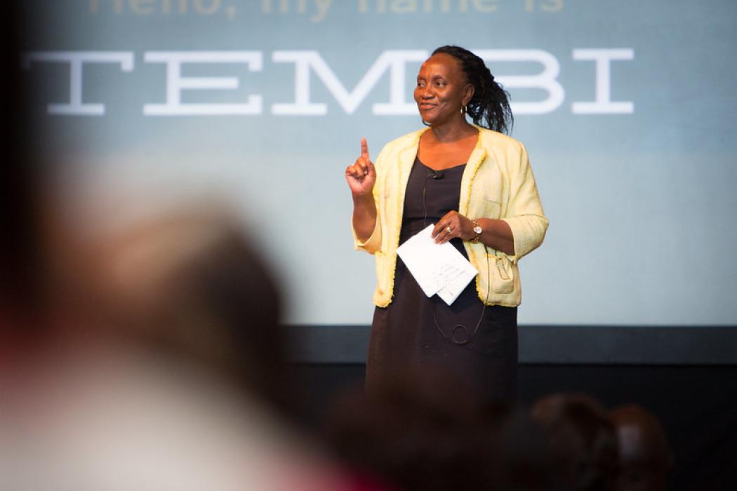 Stembile Mugore presents at IntraHealth&#039;s annual SwitchPoint conference. Photo courtesy of IntraHealth International.