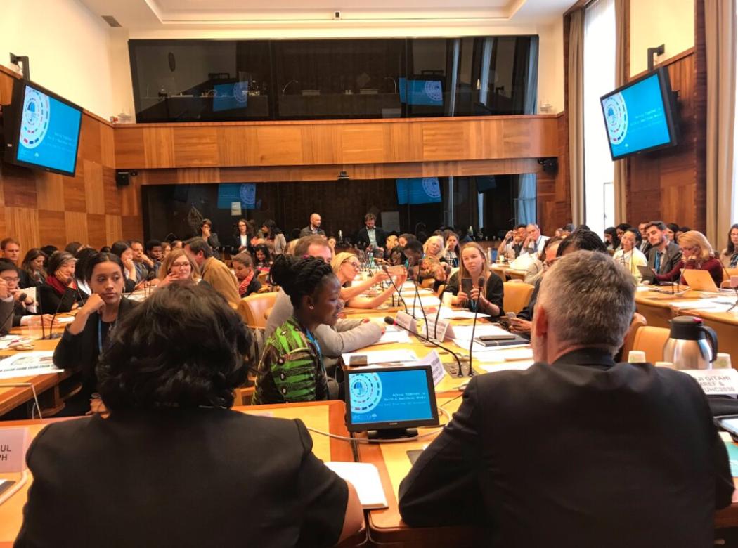 Albertha Freeman speaks during the World Health Assembly about her experiences as a nurse supervisor in Liberia’s National Community Health Assistant Program. Photo courtesy Last Mile Health.