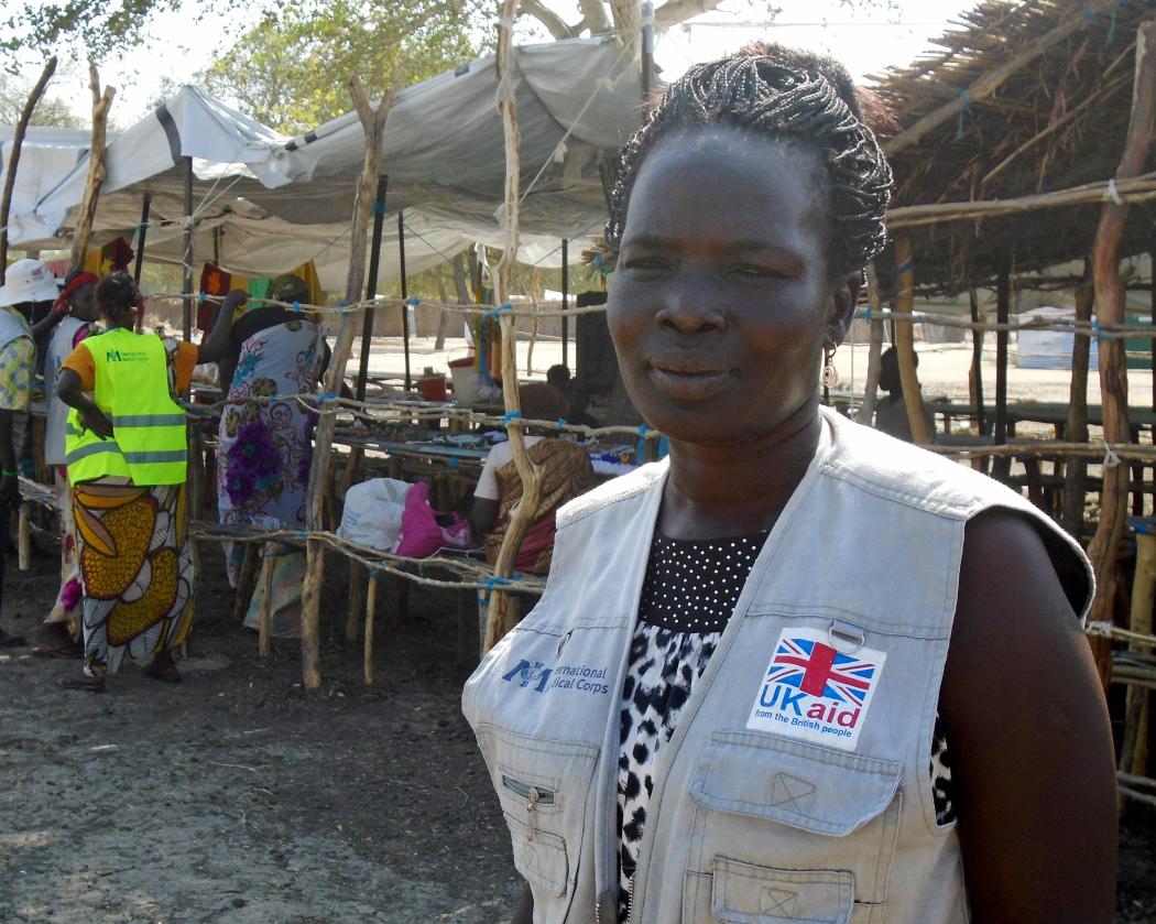 Sara Othow is a GBV (gender-based violence) case worker in South Sudan. She helps women and girls access physical and mental health services as well as social support and vocational training. Photo courtesy of International Medical Corps. 