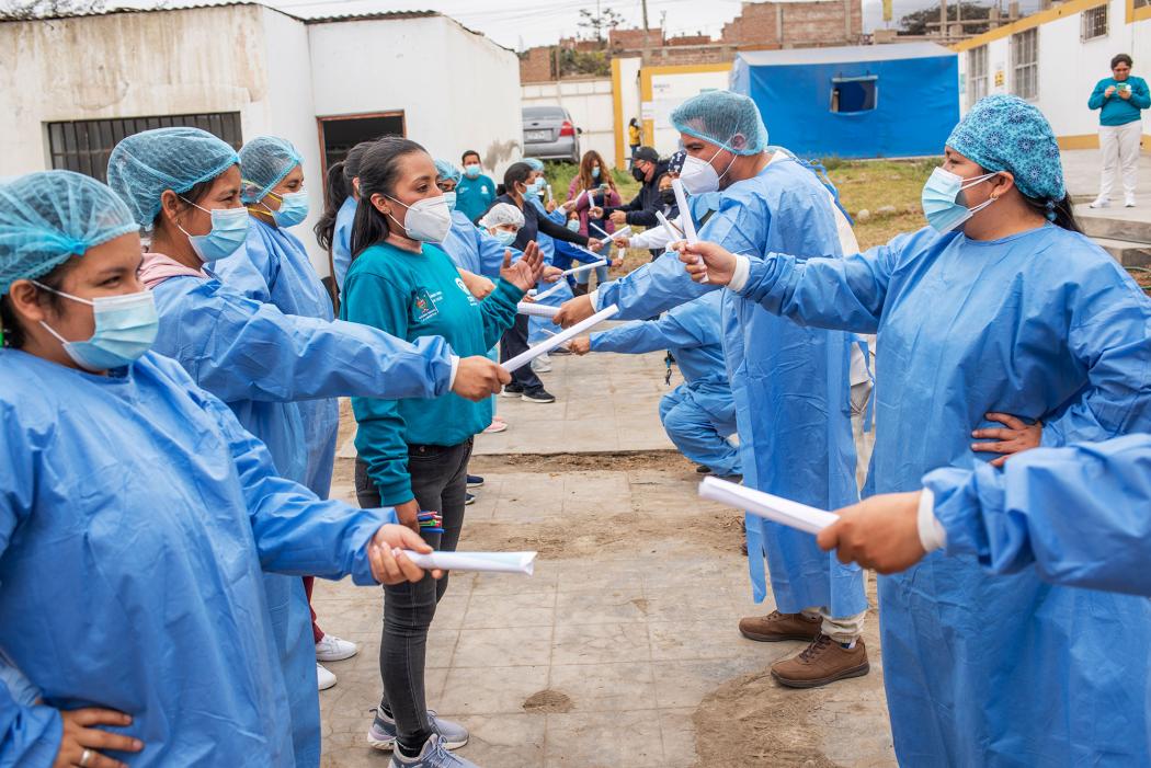 An “Active Breaks” workshop led by a CMMB psychologist at a local health center in Trujillo, Peru. Photo credit: Omar Lucas/Getty Images for CMMB 
